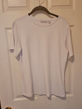 Susan Graver Lightweight White Short-Sleeve Crewneck Blouse
